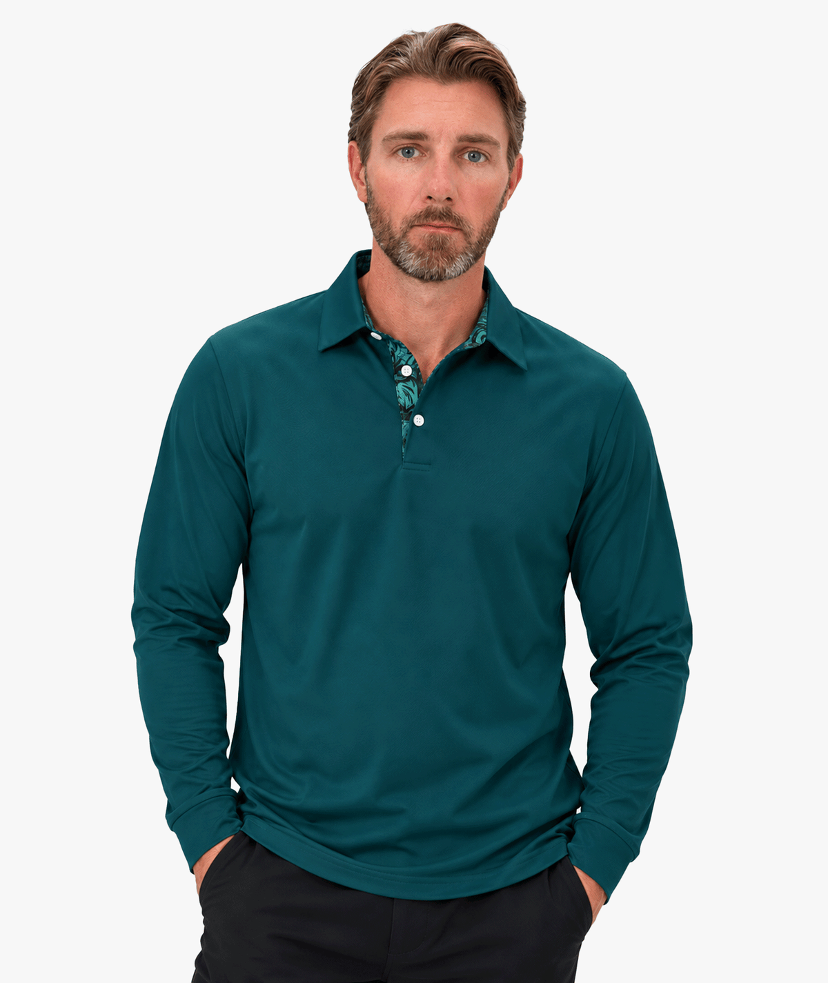 Green Monstera Leaf Collar Polo