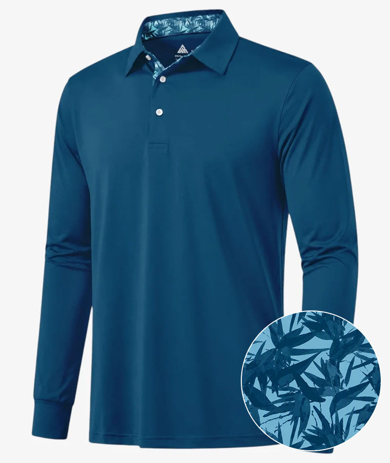 Blue Tropical Leaf Collar Polo