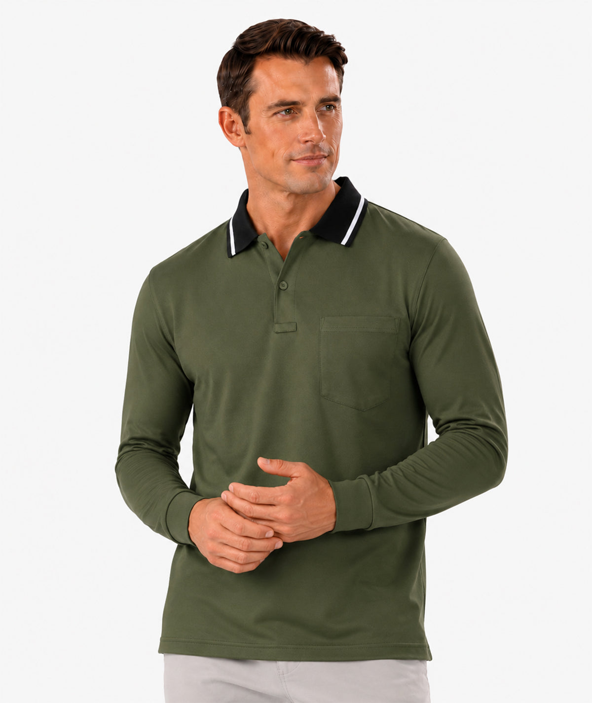 Pocket Long Sleeve Polo Shirt