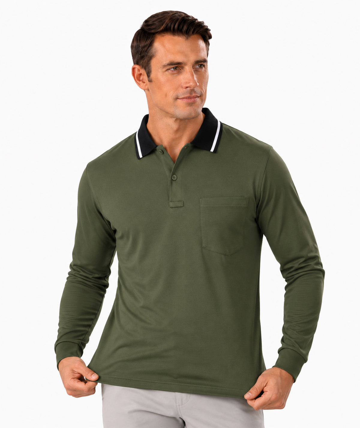 Pocket Long Sleeve Polo Shirt