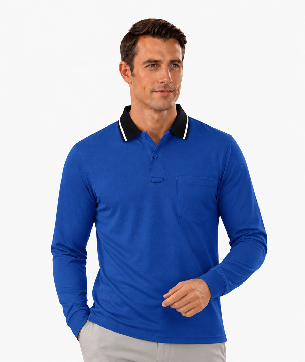 Pocket Long Sleeve Polo Shirt