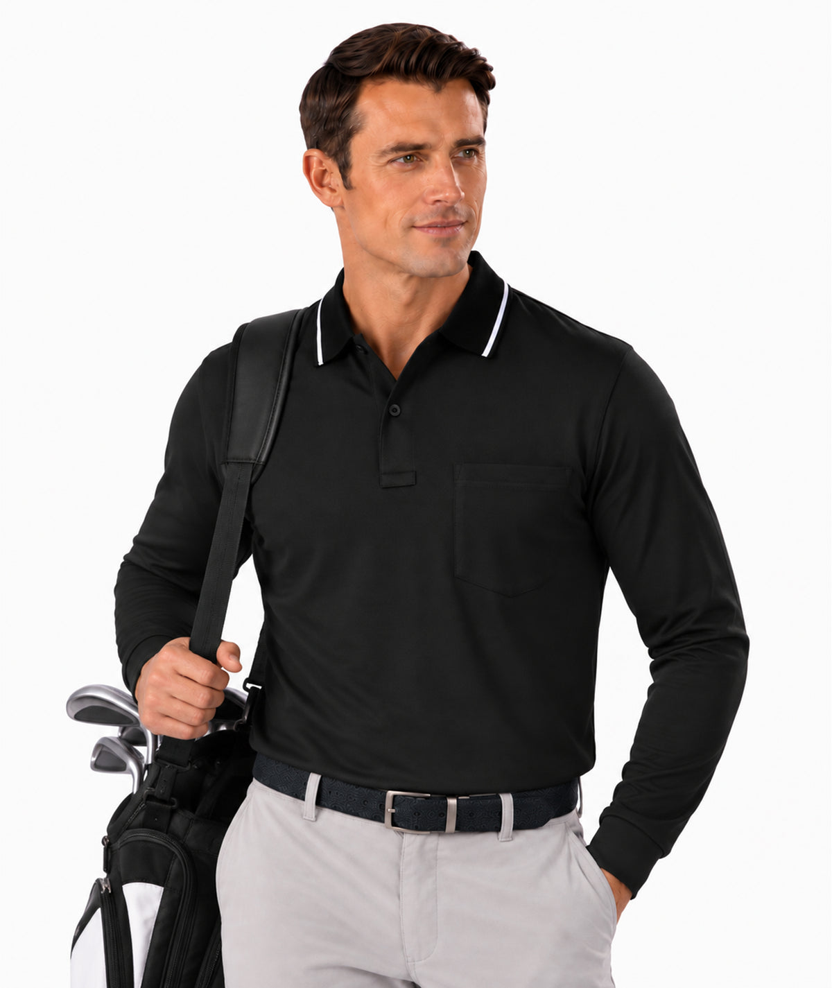 Contrast Collar Long Sleeve Polo
