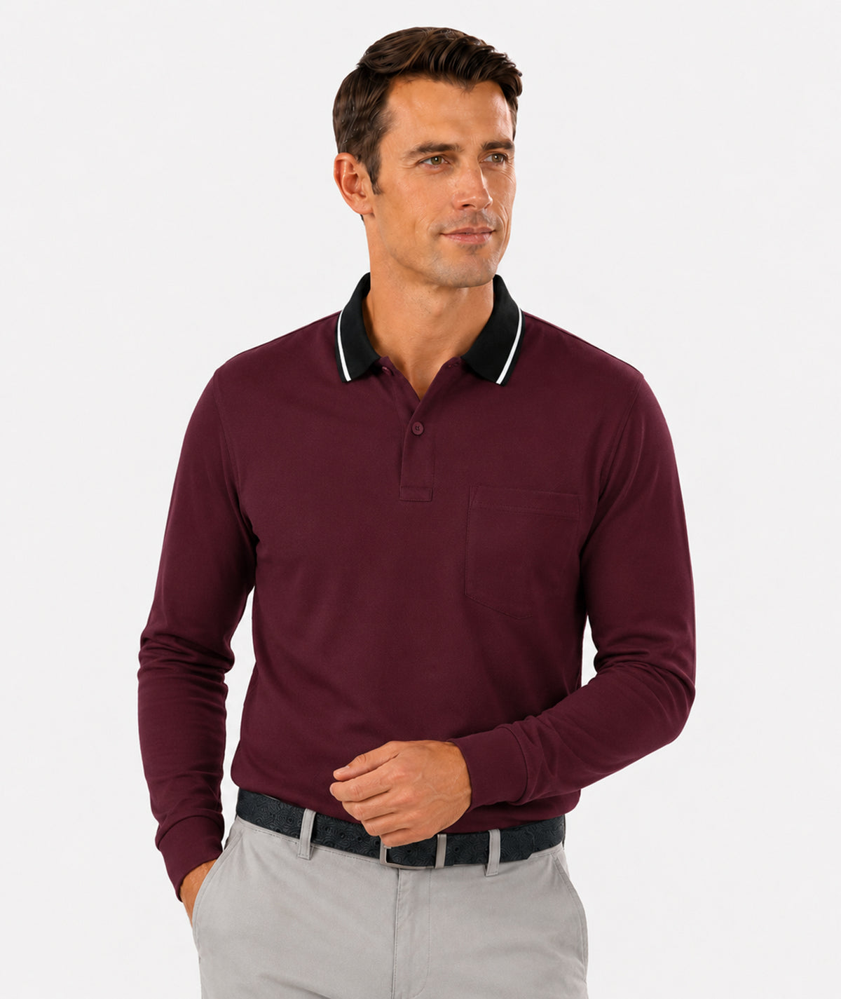 Contrast Collar Long Sleeve Polo
