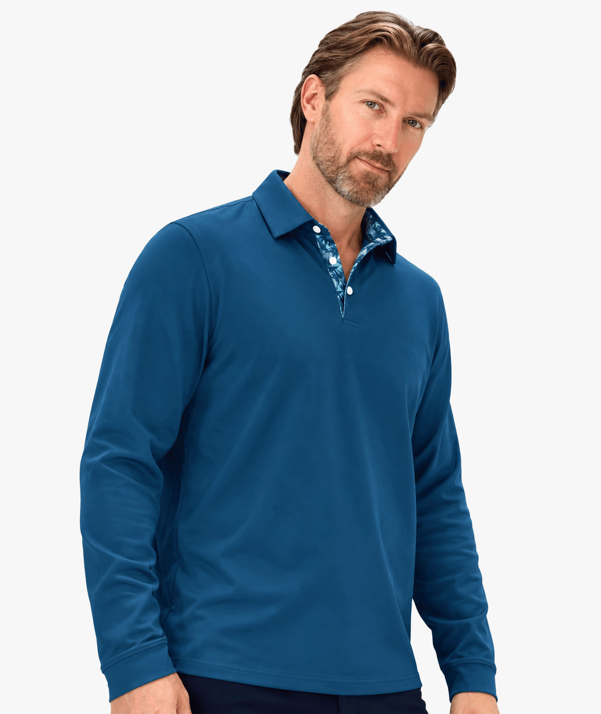 Blue Tropical Leaf Collar Polo
