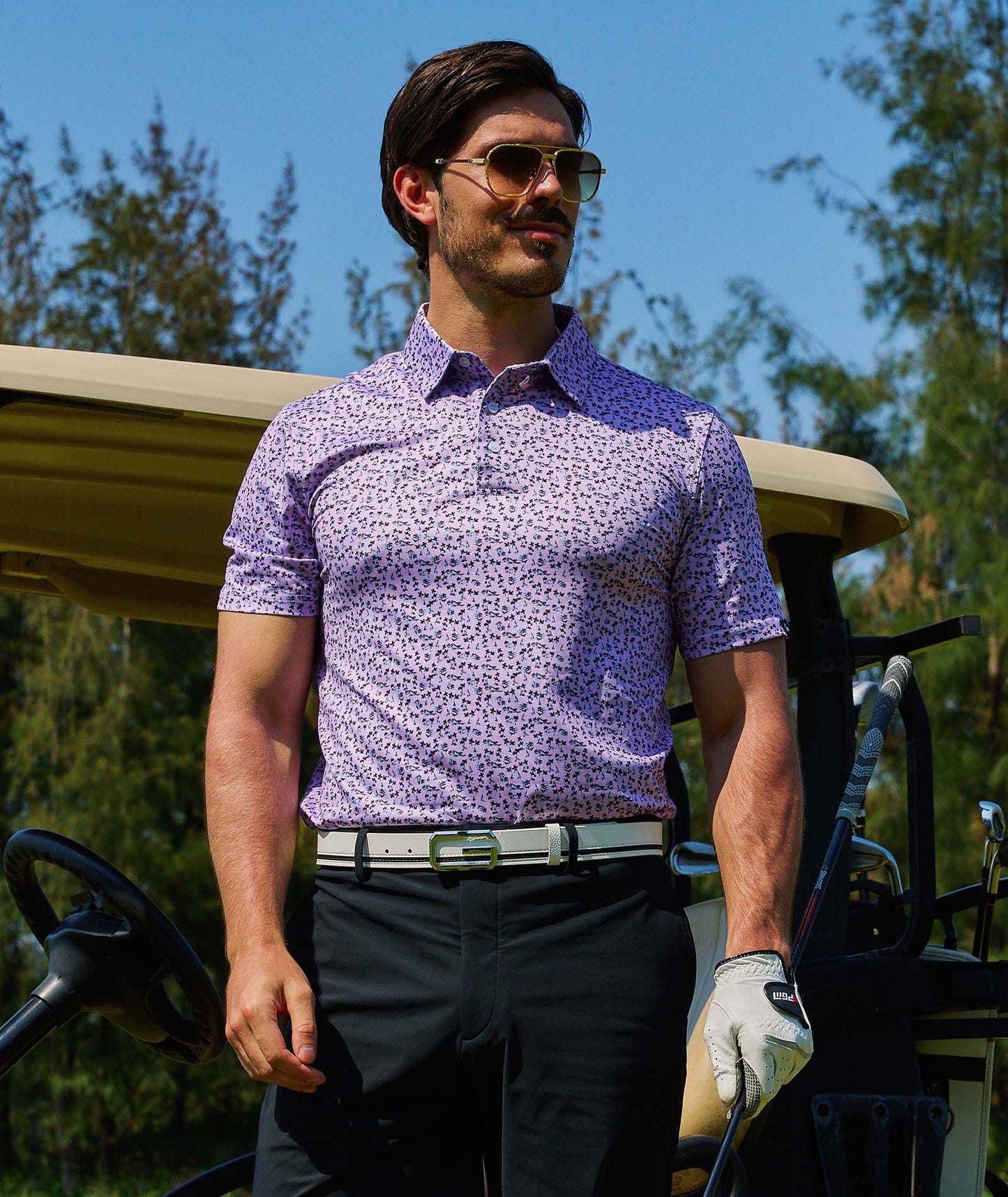 Lavender Floral Golf Polo