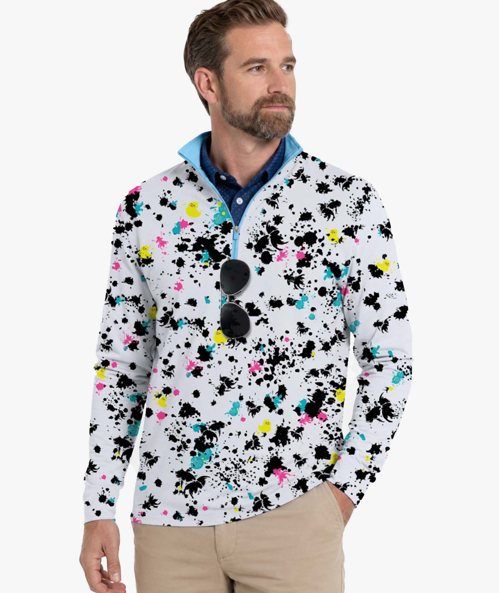 Splatter Print Quarter Zip Polo
