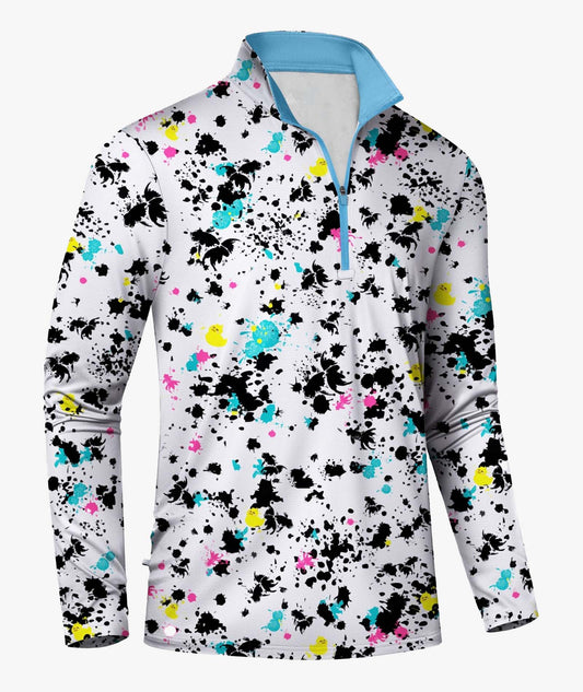 Splatter Print Quarter Zip Polo