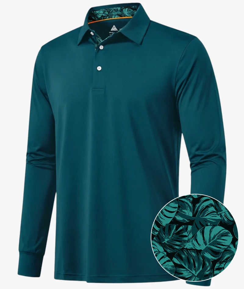 Green Monstera Leaf Collar Polo