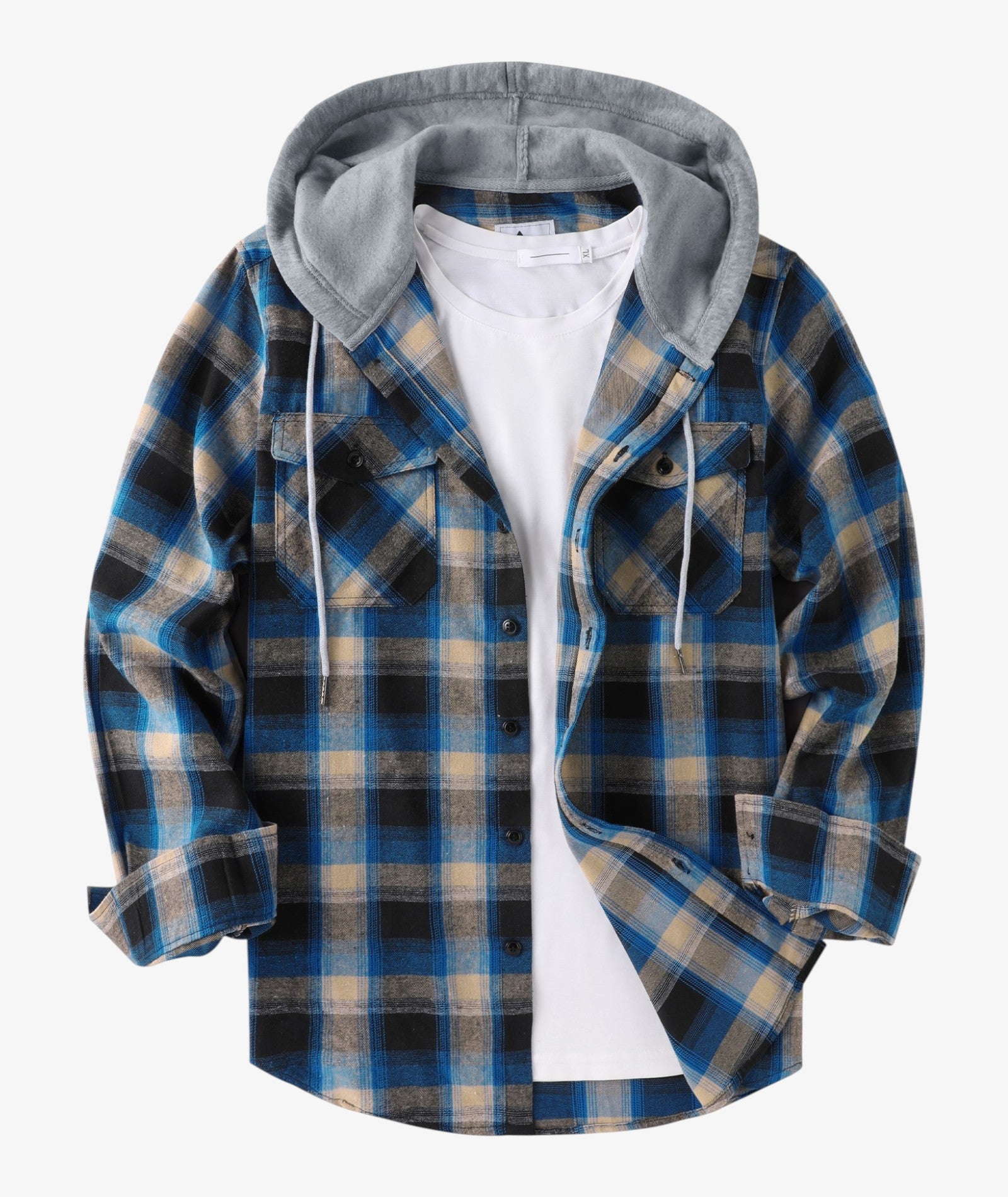 Layered Plaid Hooded Shirt