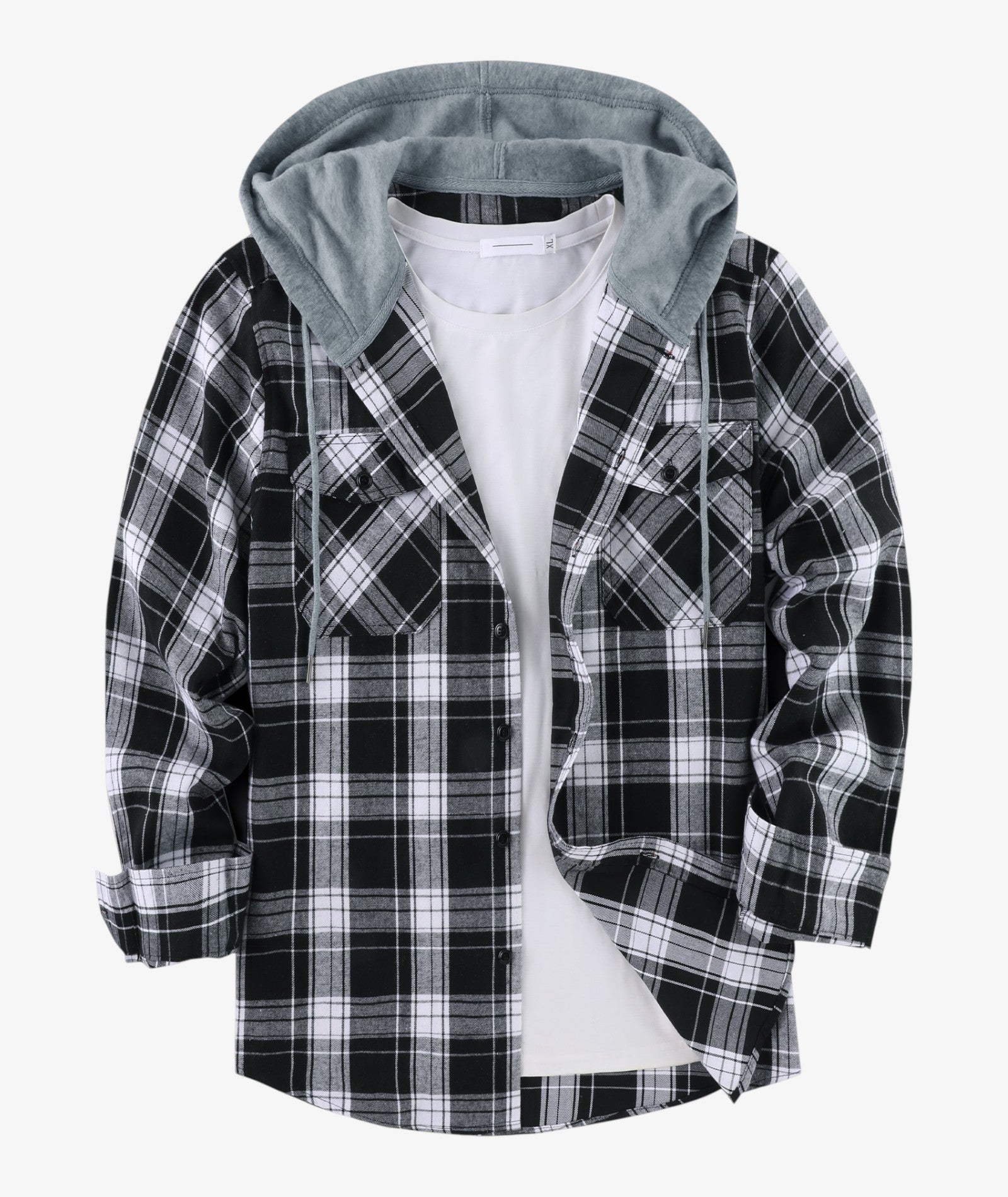Layered Plaid Hooded Shirt