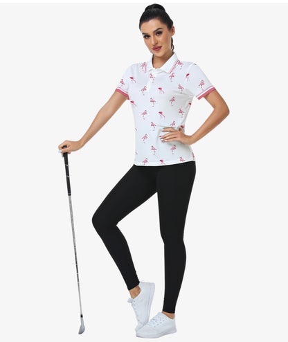 Polo de performance à imprimé flamant rose
