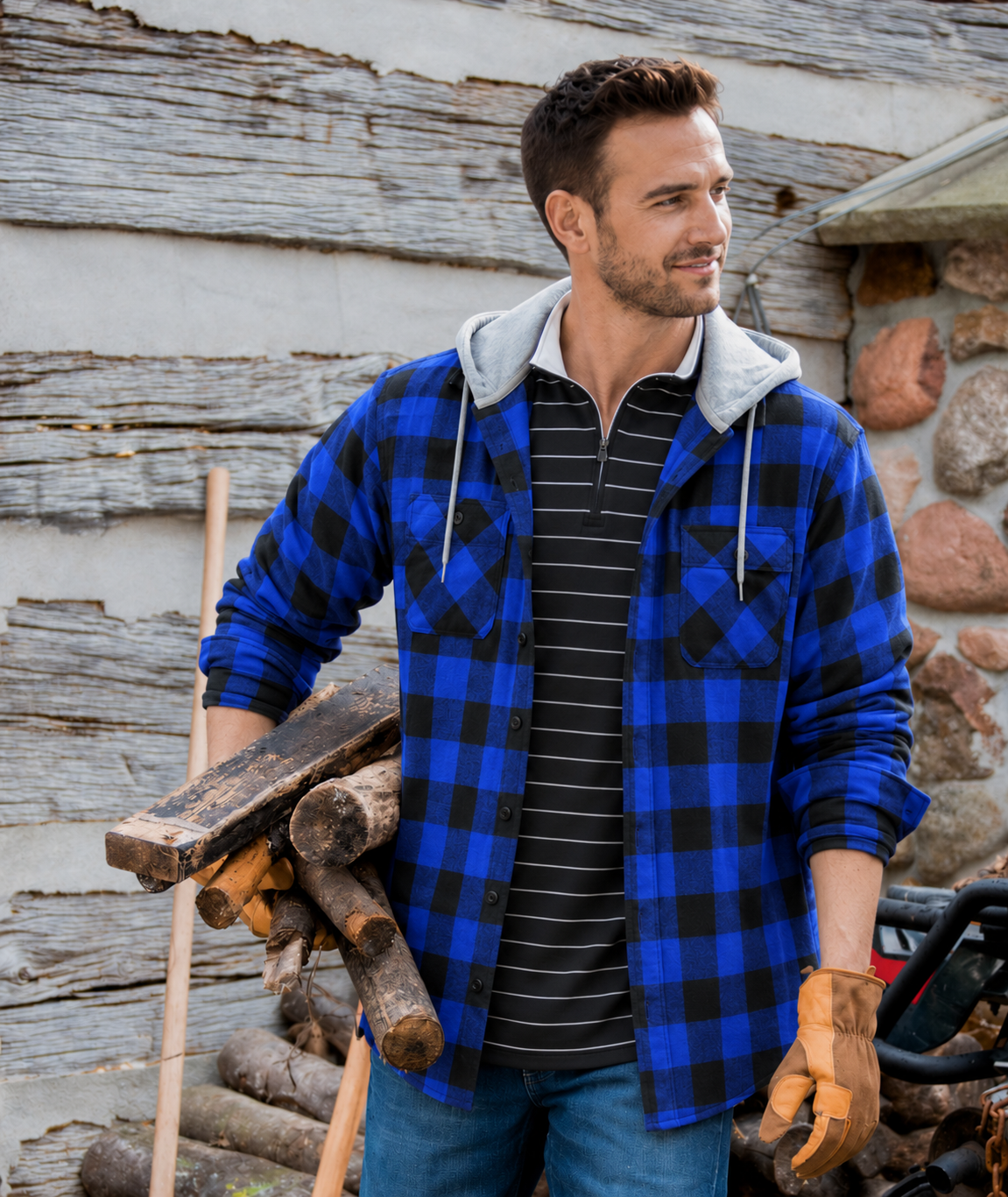 Plaid Flannel Hooded Shirt
