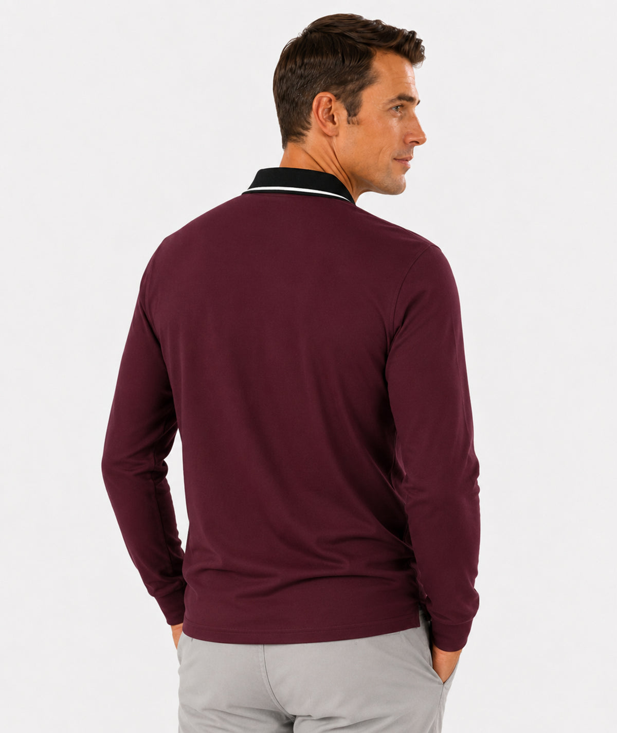 Contrast Collar Long Sleeve Polo