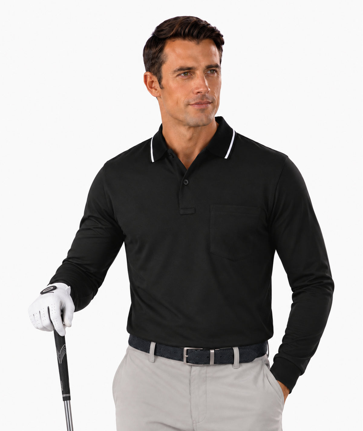 Contrast Collar Long Sleeve Polo