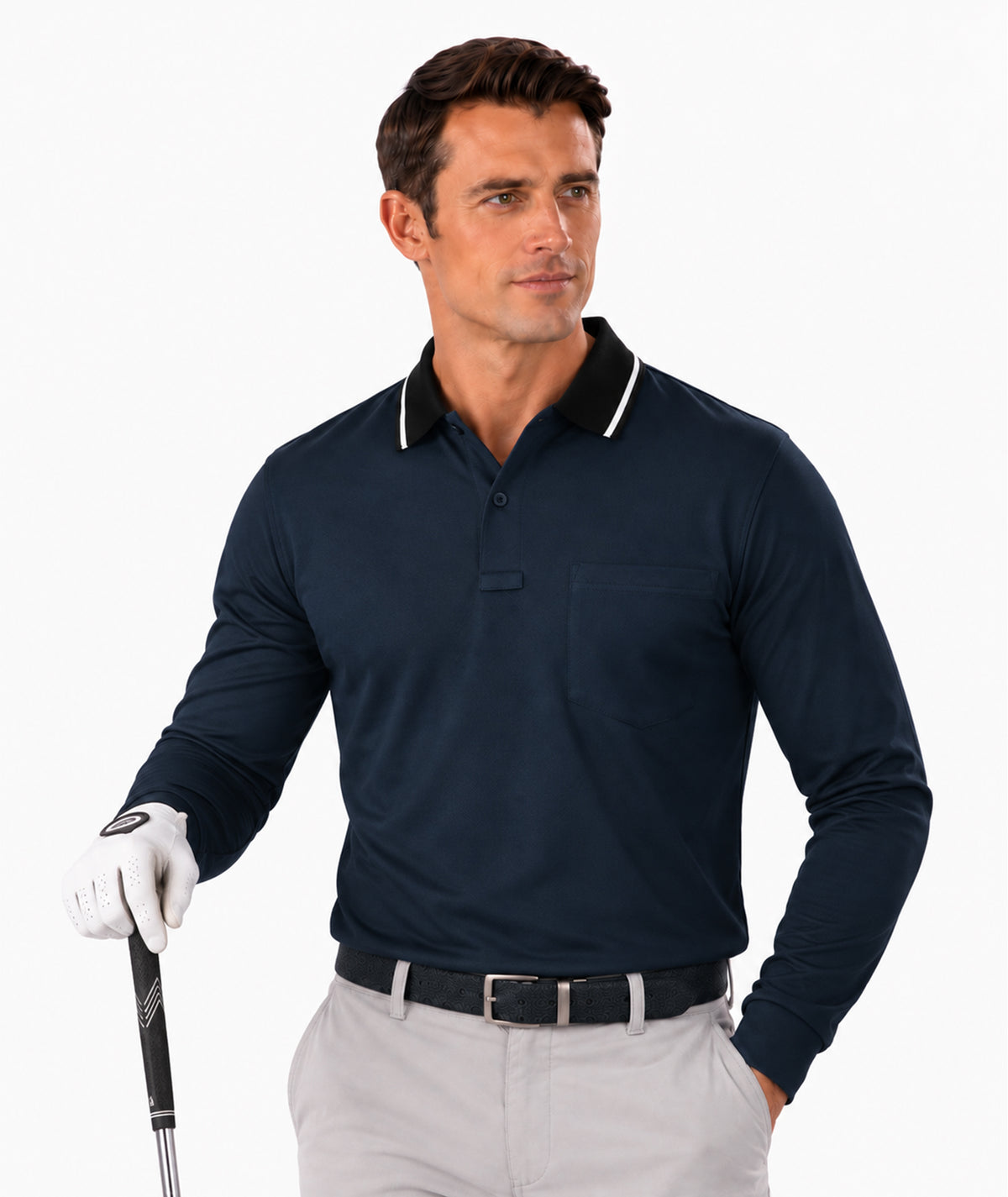 Contrast Collar Long Sleeve Polo