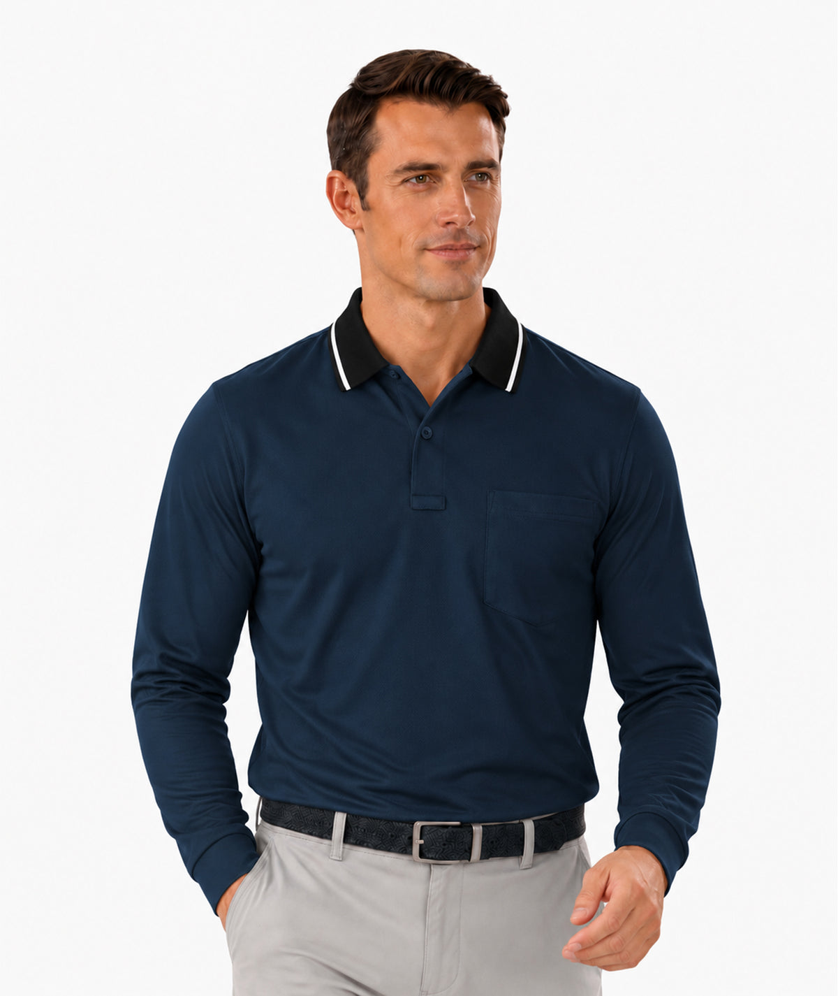 Contrast Collar Long Sleeve Polo