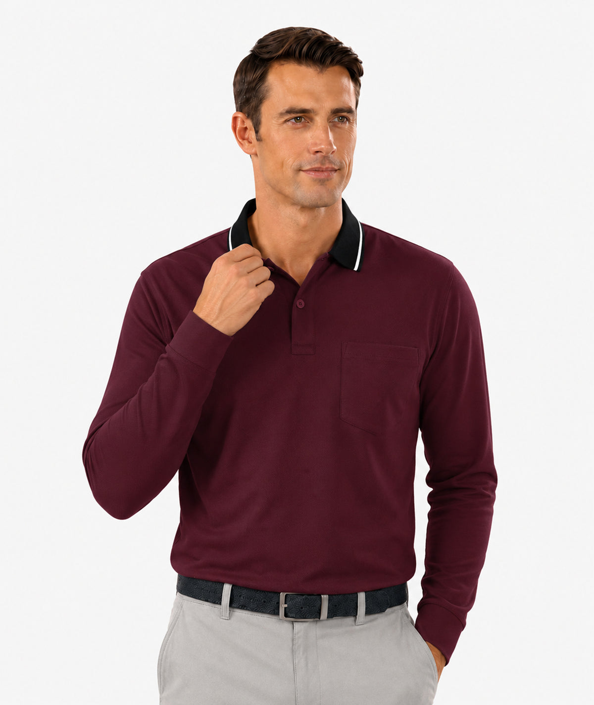 Contrast Collar Long Sleeve Polo